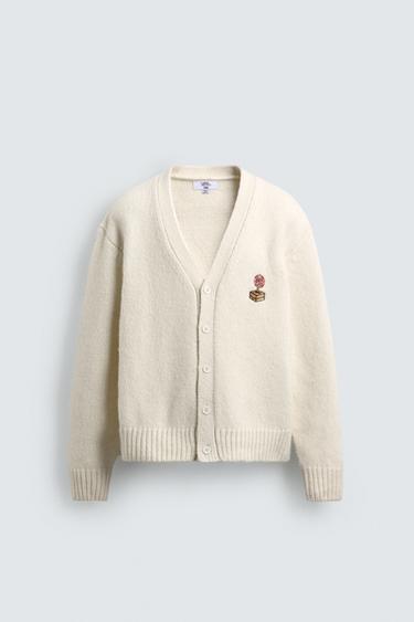 Zara EMBROIDERED COMBINATION CARDIGAN GABRIEL AZEVEDO X ZARA - Ecru