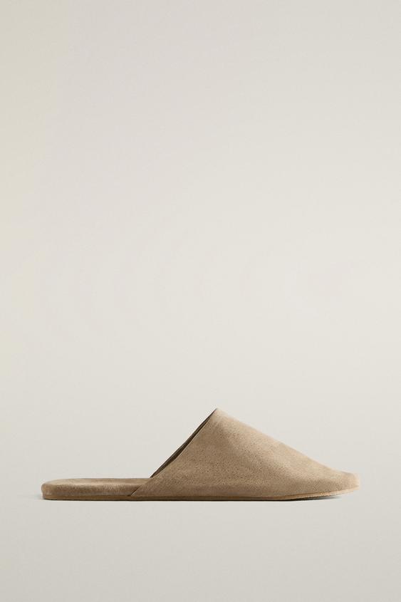 Zara LEATHER MULE SLIPPERS - Green - Image 0