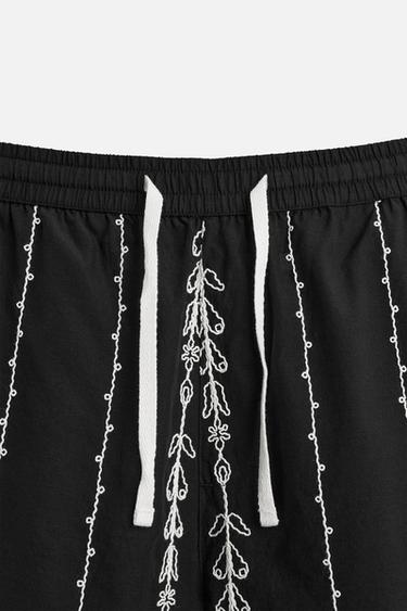 CONTRAST EMBROIDERED BERMUDA SHORTS - Black / White by Zara - Image 7