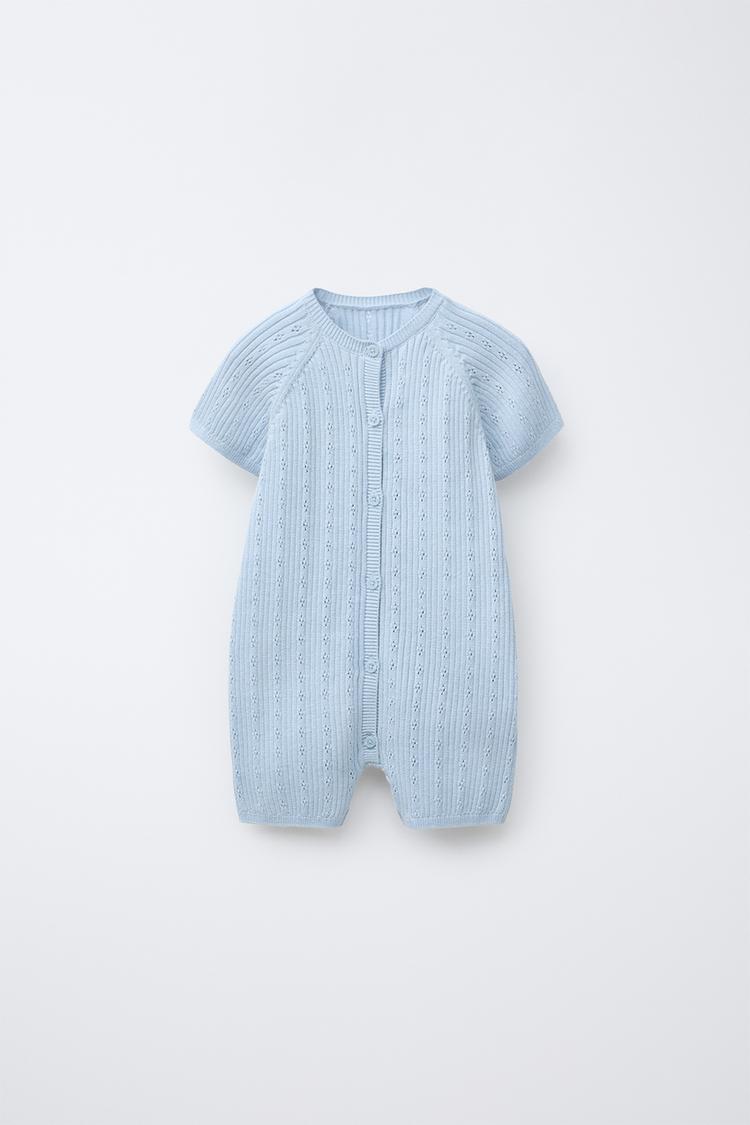 OPENWORK KNIT SHORT JUMPSUIT Light blue ZARA Canada
