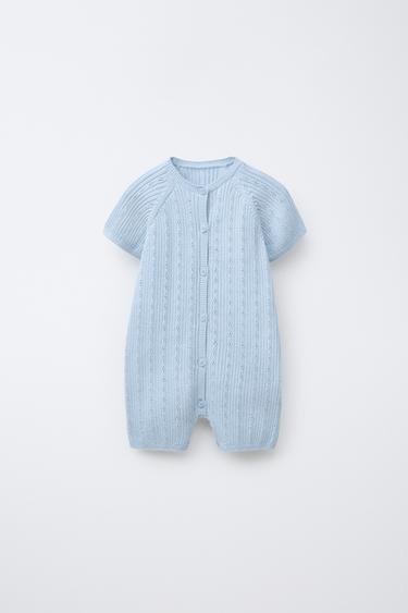 OPENWORK KNIT PLAYSUIT - Light blue by Zara