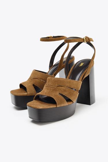 PLATFORM SPLIT SUEDE SANDALS - Brown by Zara - Image 3