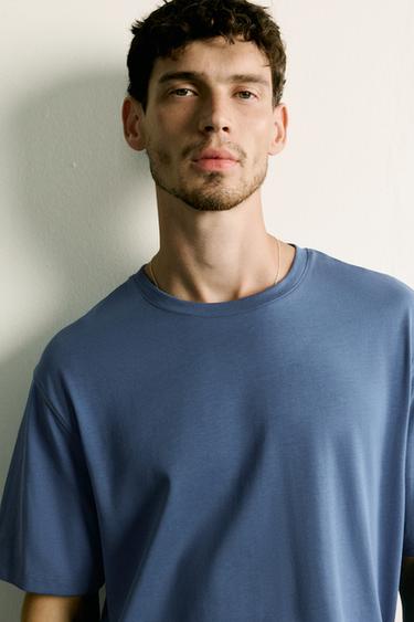 MEDIUM WEIGHT SHORT SLEEVE T-SHIRT - Mid-blue by Zara
