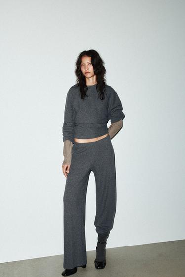 Zara SOFT WIDE LEG PANTS - Gray marl