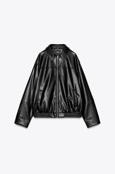LEATHER EFFECT BOMBER JACKET - Black by Zara - Image 4