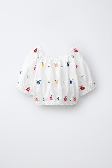 EMBROIDERED FLORAL PUFF SLEEVE BLOUSE - Multicoloured by Zara