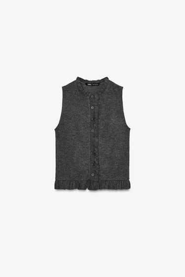 SOFT RUFFLED TOP - Dark grey by Zara