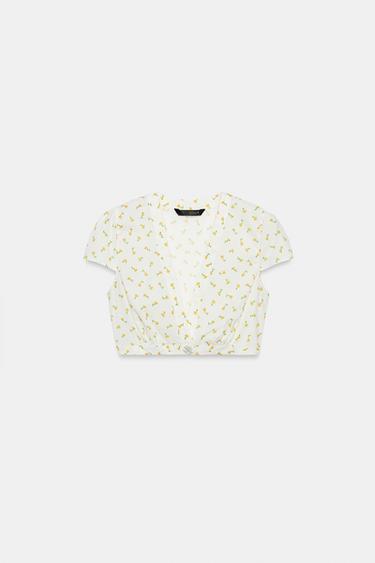 FLORAL POPLIN CROP TOP - Ecru/Yellow by Zara - Image 4