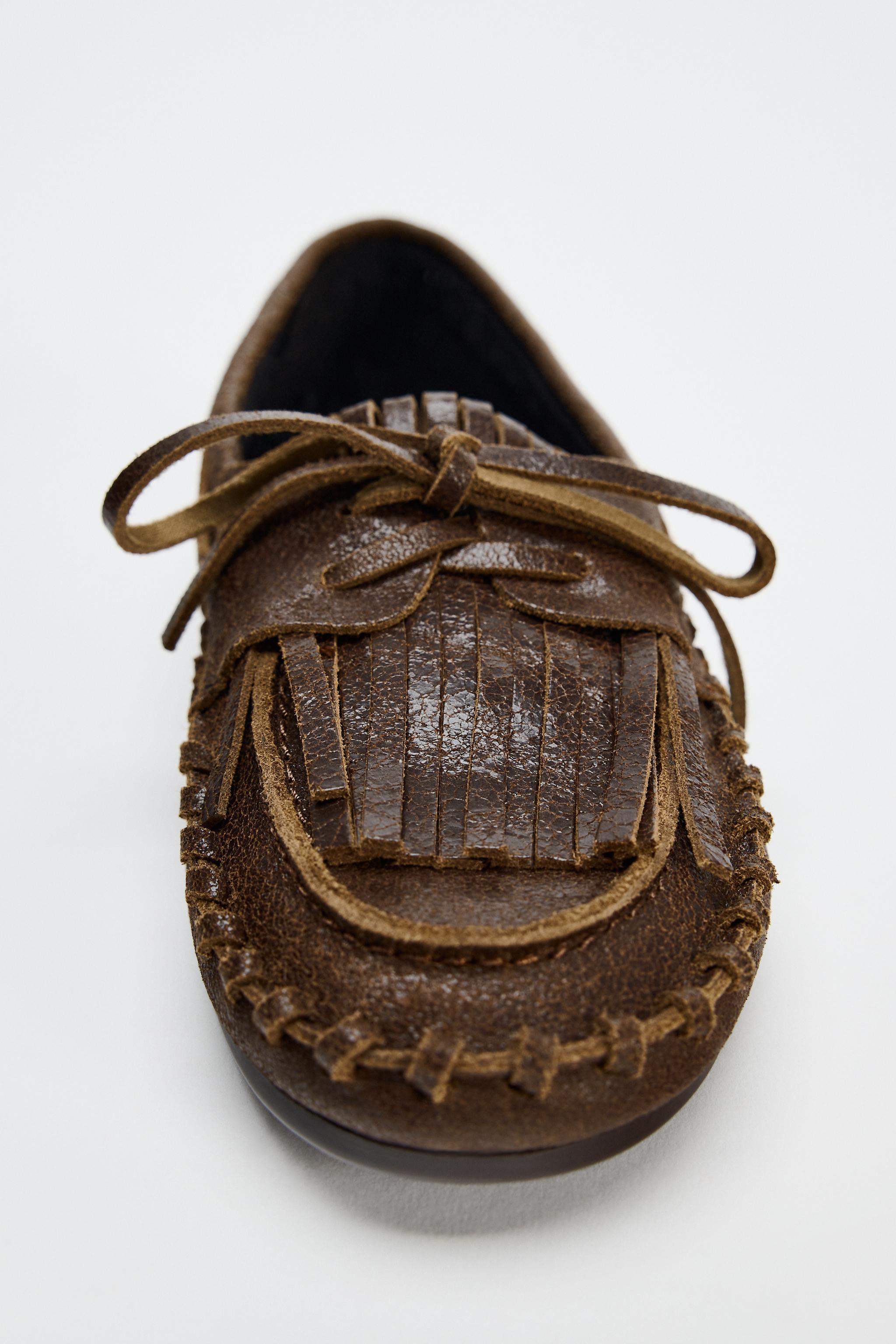 靴 zara brown vintage taste fringe loafer, zara brown vintage taste fringe loafer,