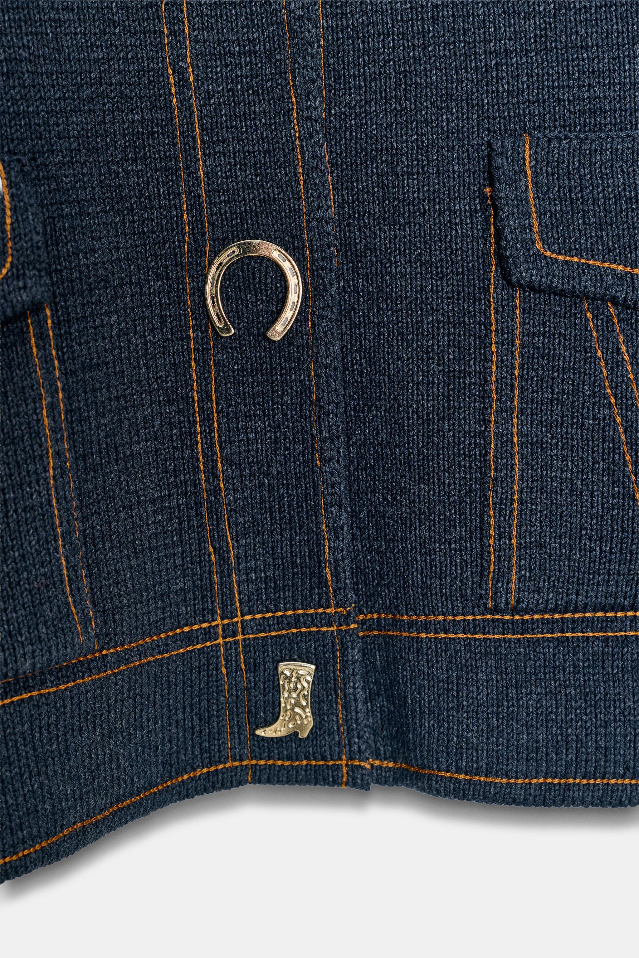 コントラストボタン付きニットジャケット - ブルー | ZARA Japan / 日本