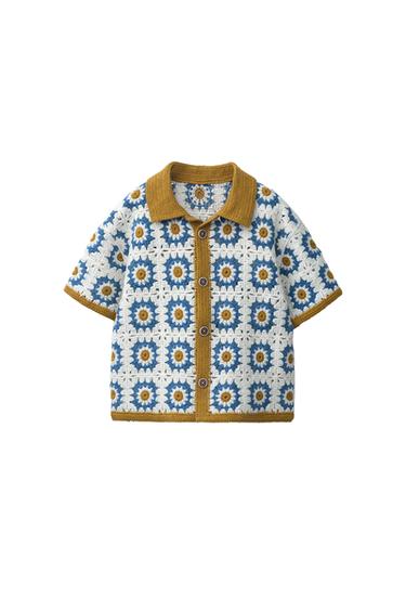 CAMISA PUNTO CROCHET SOLES - Arena / Azul de Zara