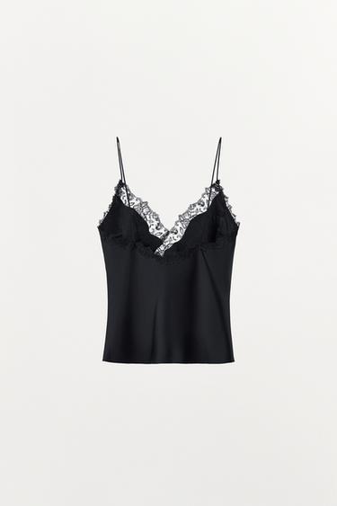 SATIN TOP WITH LACE STRAPS - Black by Zara - Image 6