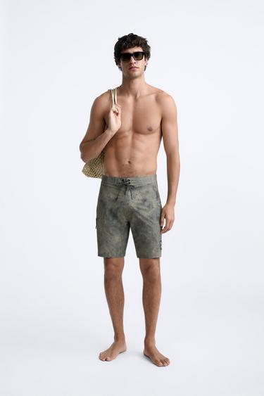 SPRAY PRINT LONG SWIMMING TRUNKS - Greenish by Zara - Image 0