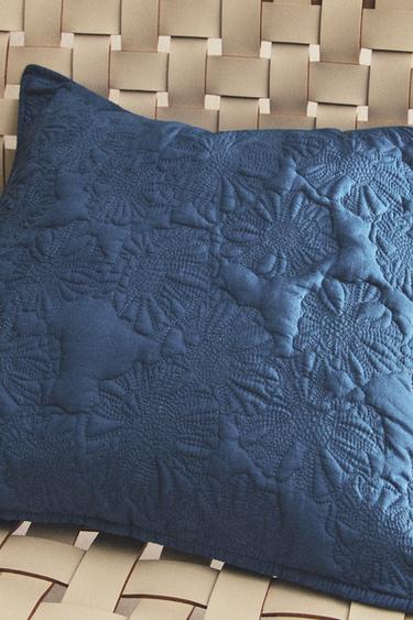 CONTRAST RAISED FLORAL CUSHION COVER FOR QUILTS - Blue by Zara - Image 6