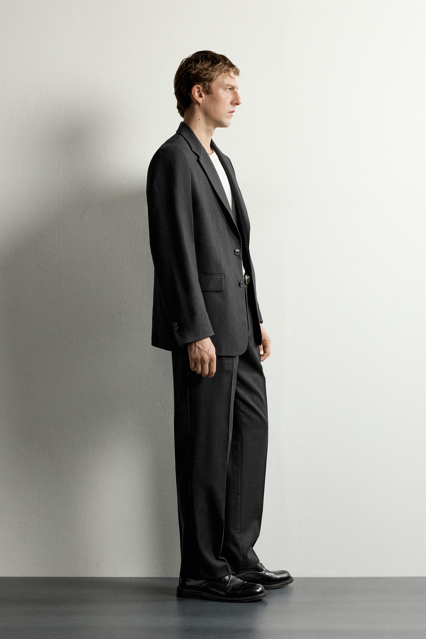 Мужской пиджак Zara 100% Wool Striped Suit Blazer Manteco®, цвет: Антрацитовый серый — фото 4