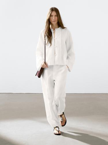 Zara Flowing 100% linen trousers - White