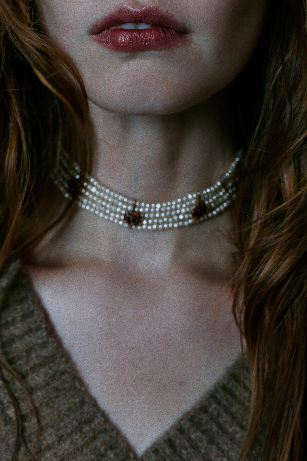 FAUX PEARL AND RHINESTONE CHOKER