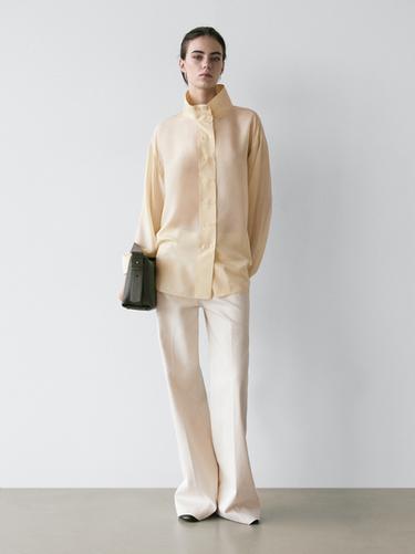 Zara Silk shirt with button detail - Biscuit - Image 0