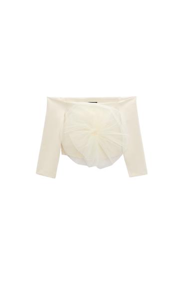 CROPPED FLORAL TULLE TOP