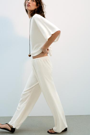 RUSTIC WIDE-LEG TROUSERS - Ecru by Zara - Image 3
