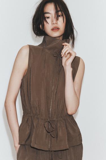 CHALECO FLUIDO CREMALLERA - Marrón chocolate de Zara