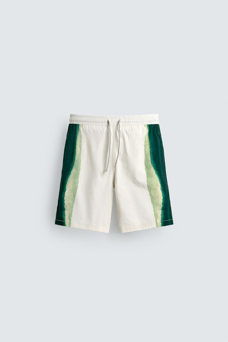 ZARA LONG STRIPED PRINT SWIMMING TRUNKS