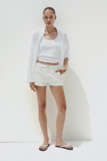 Zara TRF CHINO DENIM SHORTS - White