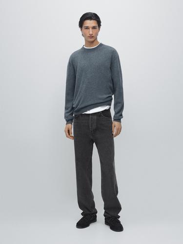 Zara Knit wool sweater with crew neck - Blue