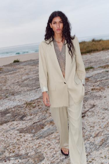 LINEN BLAZER WITH PRINTED CUFFS - Light beige by Zara