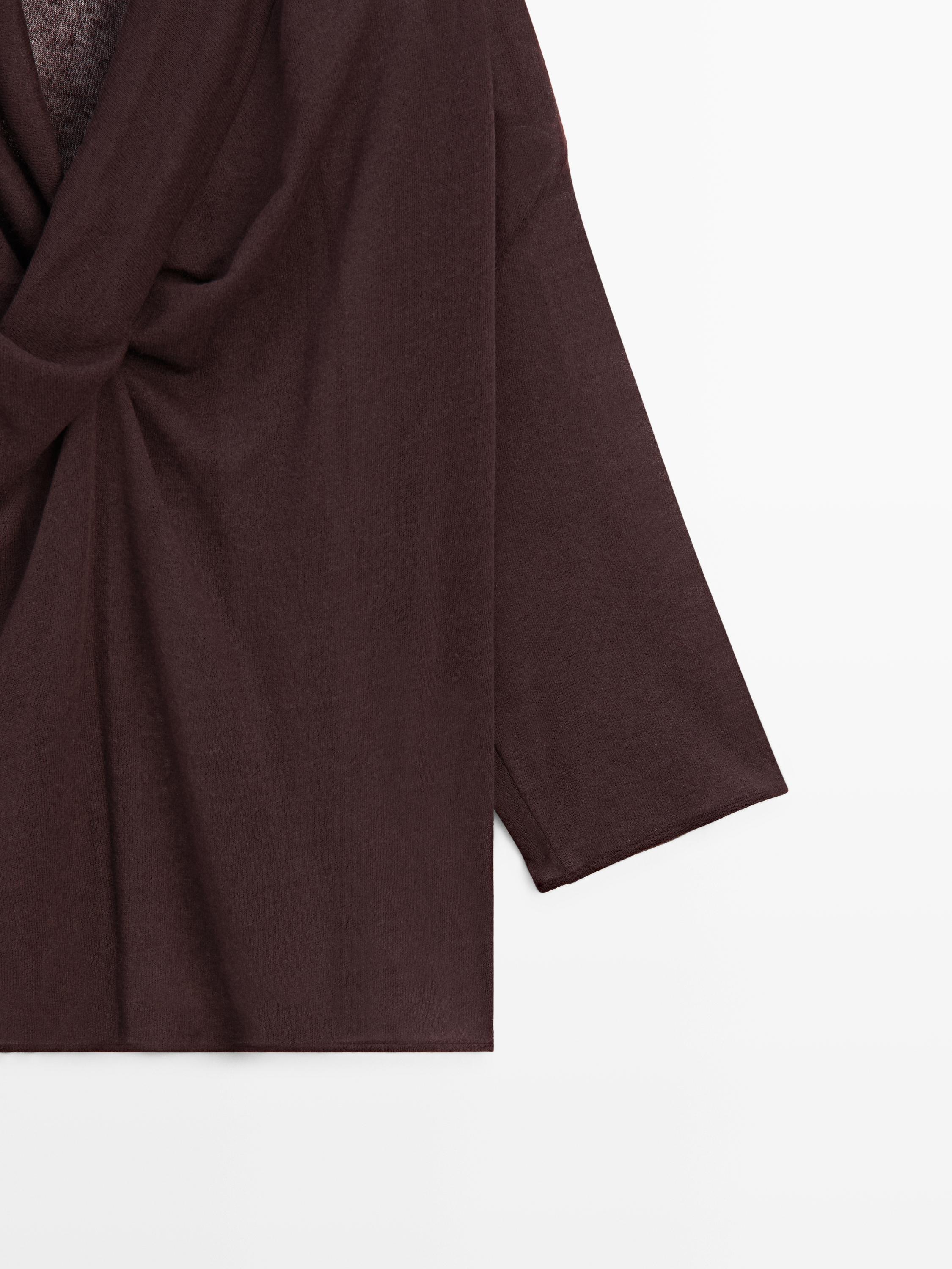 Linen blend shirt with cowl neckline