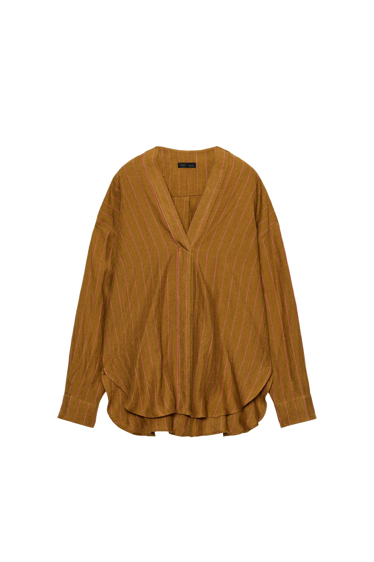 100% LINEN STRIPED SHIRT — striped