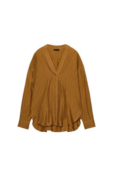 Zara 100% LINEN STRIPED SHIRT - striped