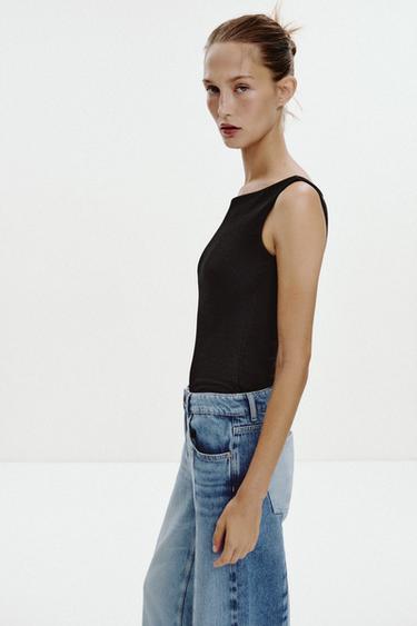 COLD SHOULDER RIBBED T-SHIRT - Black by Zara - Image 4