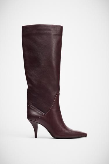 Zara KOŽNE ČIZME S POTPETICOM – Bordo