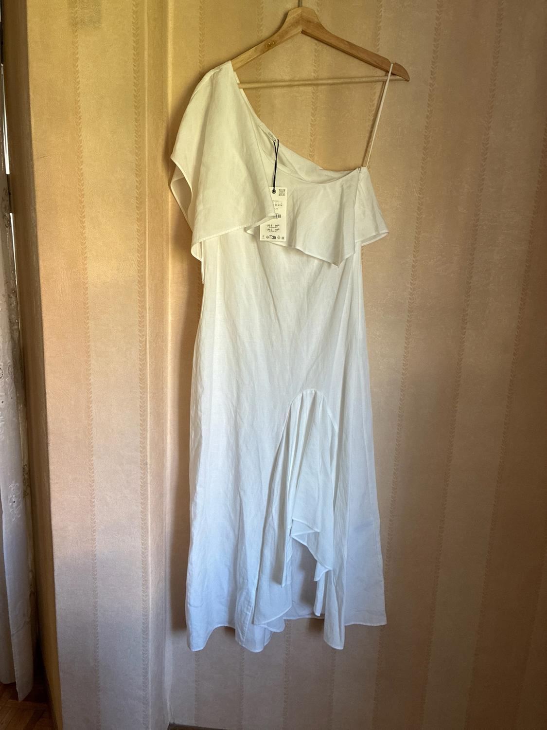 ZW COLLECTION ASYMMETRIC LINEN BLEND DRESS WITH RUFFLES - Image 3
