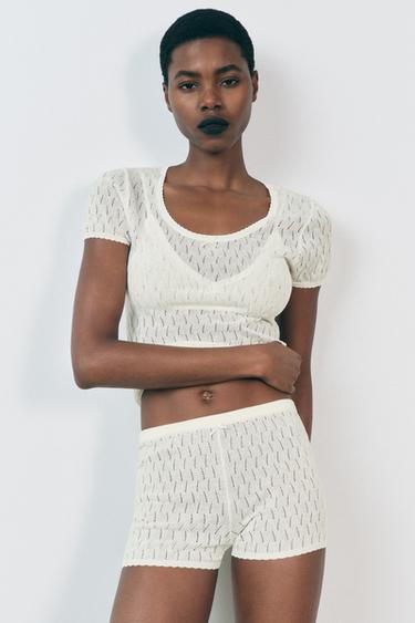 CHUNKY KNIT T-SHIRT WITH SATIN BOW - Oyster-white by Zara - Image 0