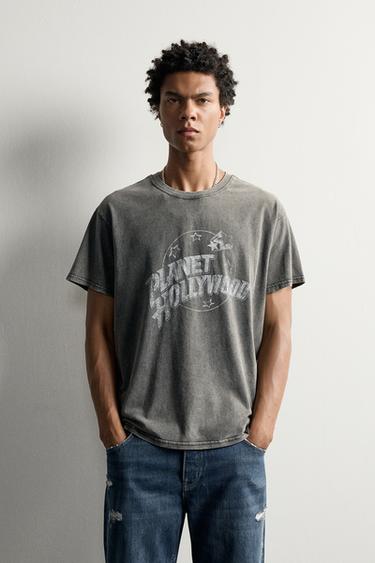 Zara PLANET HOLLYWOOD® PRINTED RELAXED FIT T-SHIRT - Mid-gray