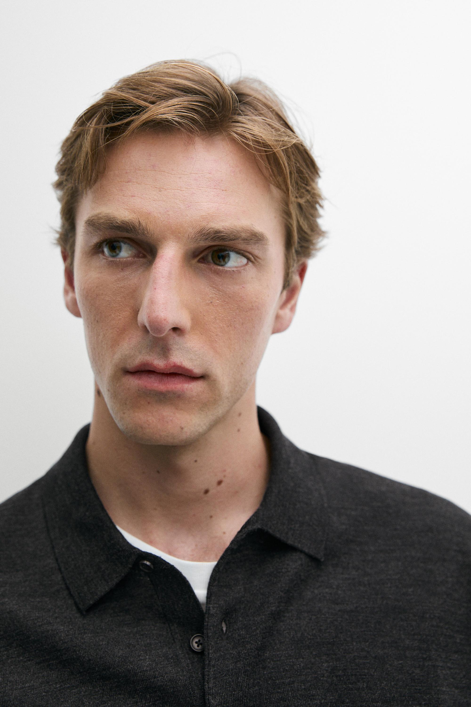 100% merino wool knit polo sweater