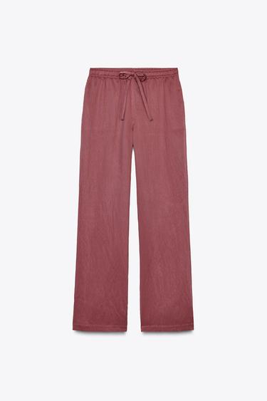Zara STRAIGHT LEG DRAWSTRING PANTS - Raspberry - Image 0