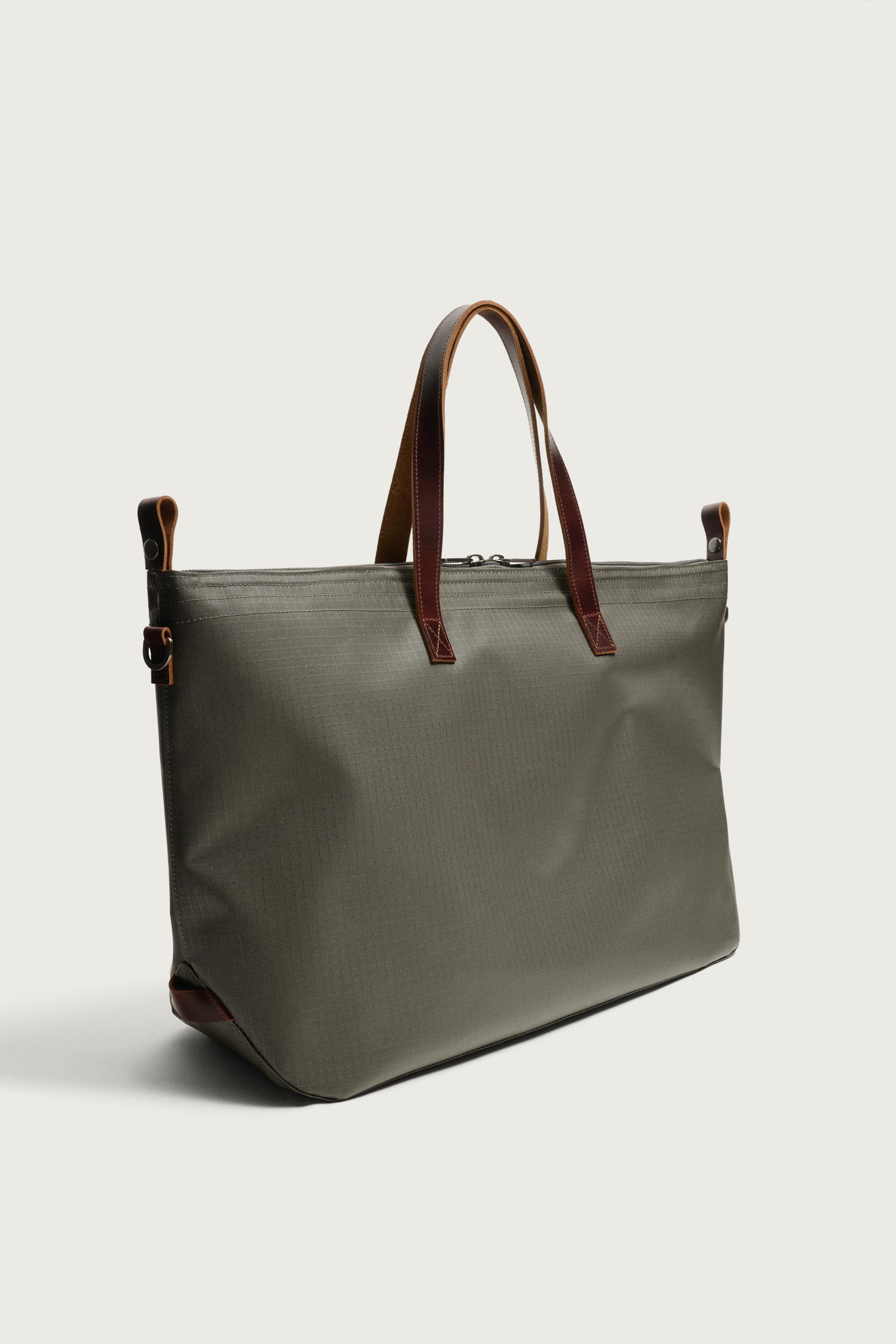 LEATHER DETAIL TRAVEL BAG - Grey | ZARA India