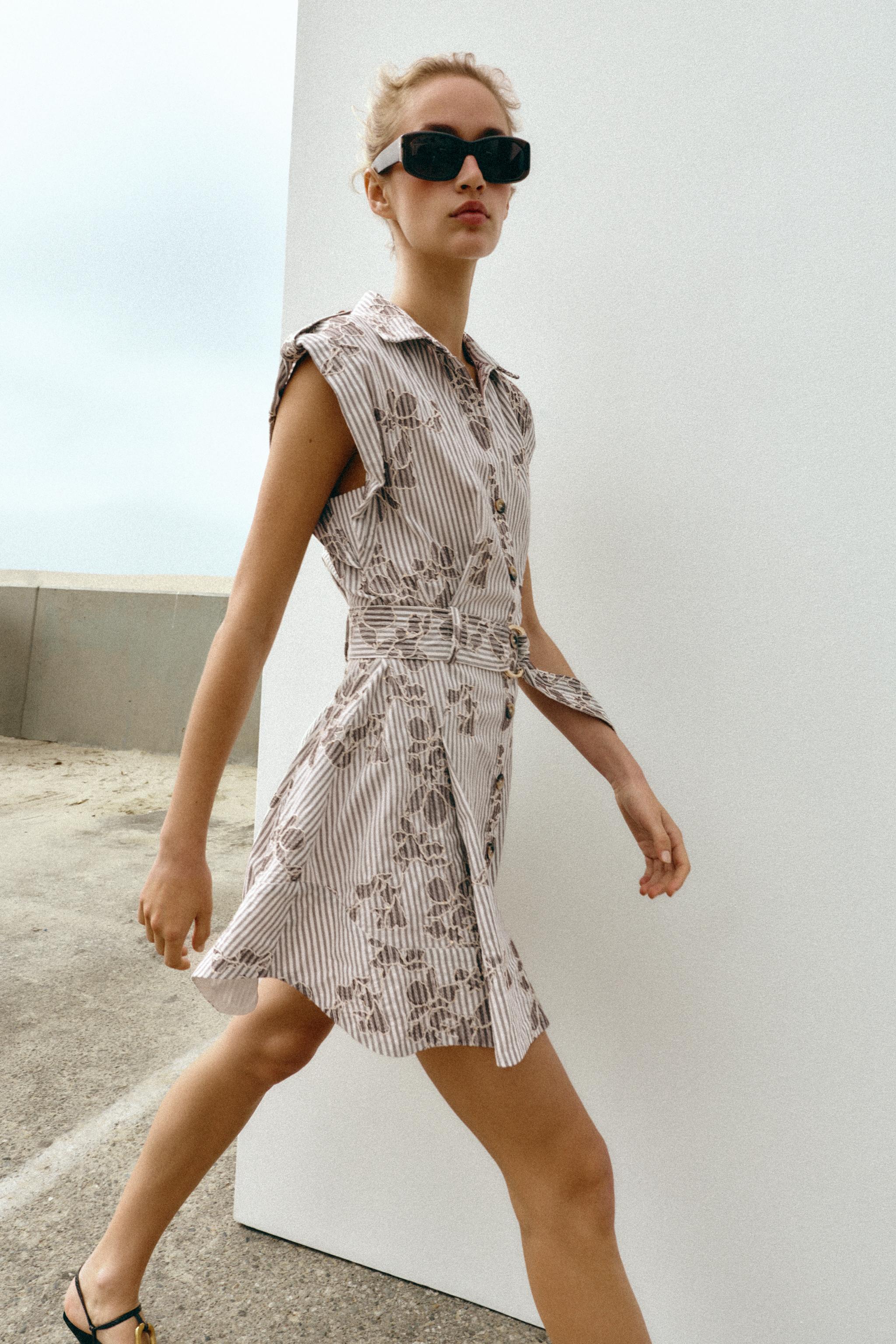EMBROIDERED SEQUIN BELTED DRESS