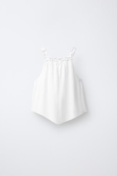 LINEN BLEND HALTER TOP - Oyster-white by Zara - Image 1