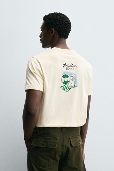 T-SHIRT TEXTE BRODÉ - Crème de Zara - Image 2