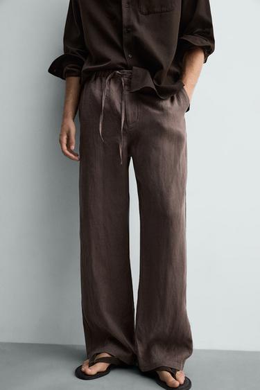 PANTALÓN RELAXED FIT 100% LINO - Marrón / Topo de Zara