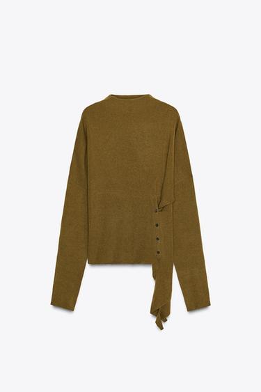 Zara ASYMMETRIC KNIT SWEATER - Khaki