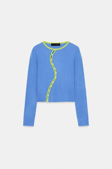 크로스 니트 재킷 - Zara 블루