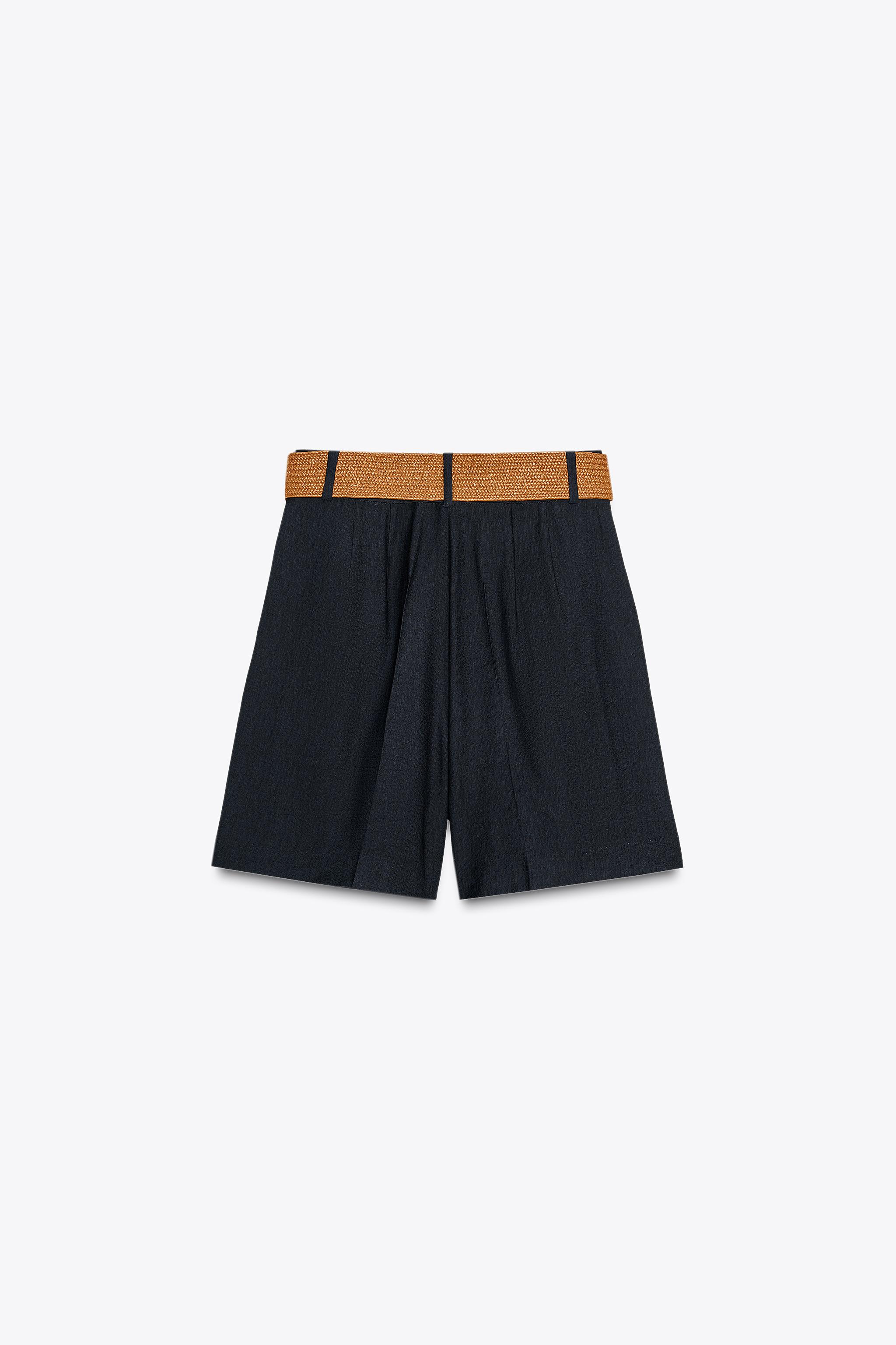 【ZARA】ロング丈チェーンベルトバミューダパンツ| 2143/721/800 ロング丈チェーンベルトバミューダパンツ - ブラック | ZARA