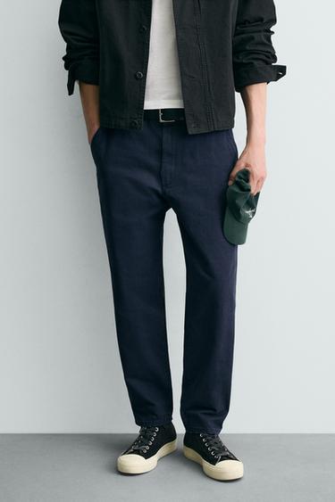 WASHED CARROT FIT TROUSERS - Navy blue by Zara
