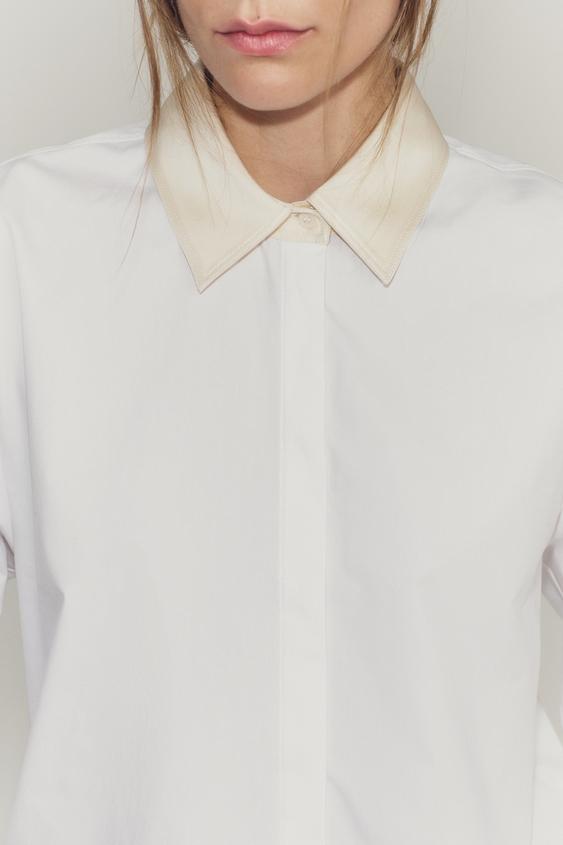 CHEMISE EN POPELINE BIMATIÈRE ZW COLLECTION - Blanc de Zara - Image 4