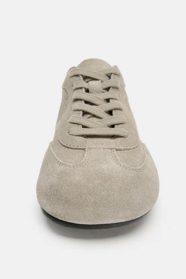 SPORTY SPLIT SUEDE FLAT SHOES - Khaki Green by Zara - Image 5